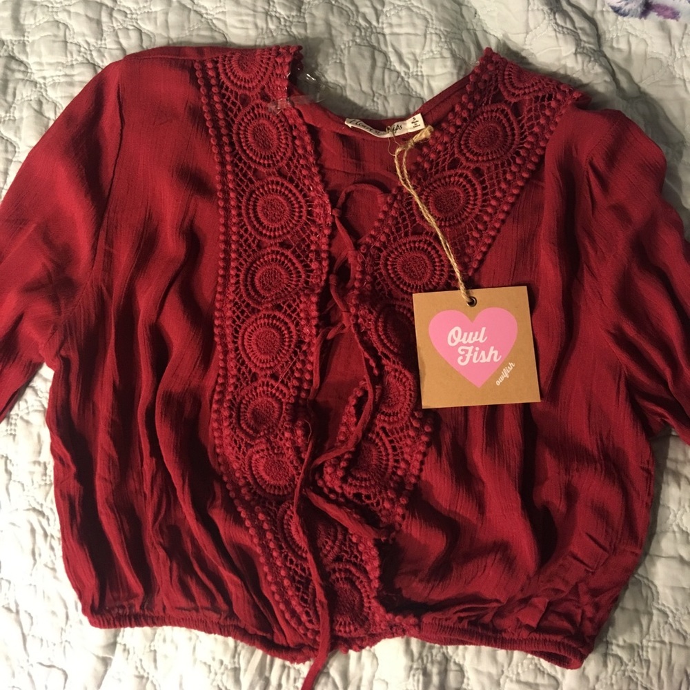 Wine Red lace up, crop top